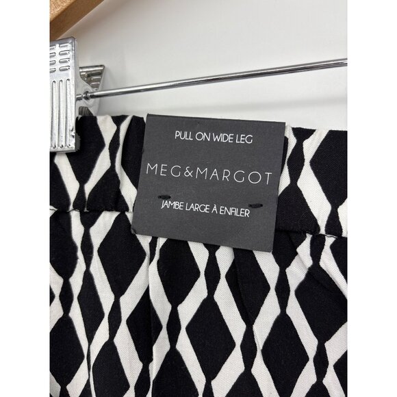 Meg & Margot Geometric Pull On Wide Leg Pant Black White Medium NEW - Picture 4 of 6